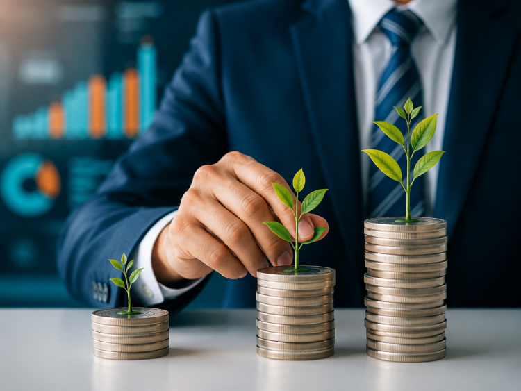 Pilas de monedas en crecimiento