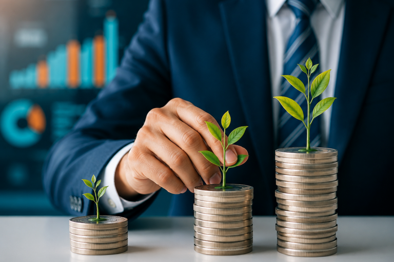 Pilas de monedas en crecimiento