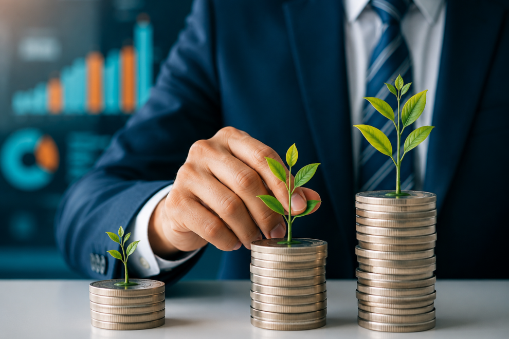 Pilas de monedas en crecimiento